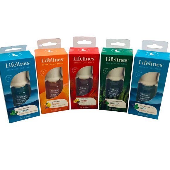 Lifelines Essential Oils Aromatherapy 5 Pack Various Energy, Focus, Calm - New - Picture 1 of 6